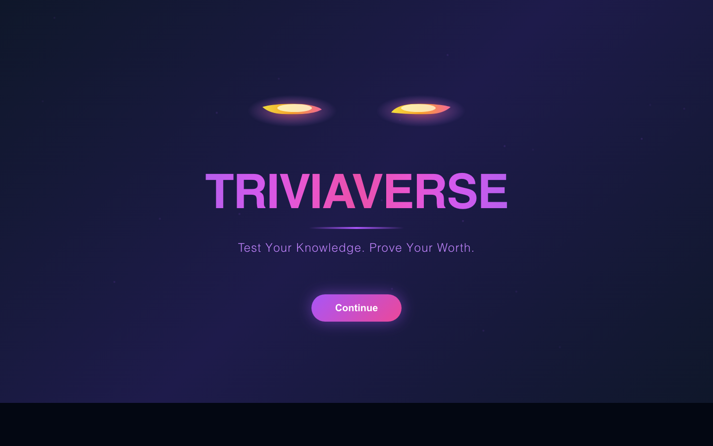 Triviaverse multiplayer trivia battle arena landing screen